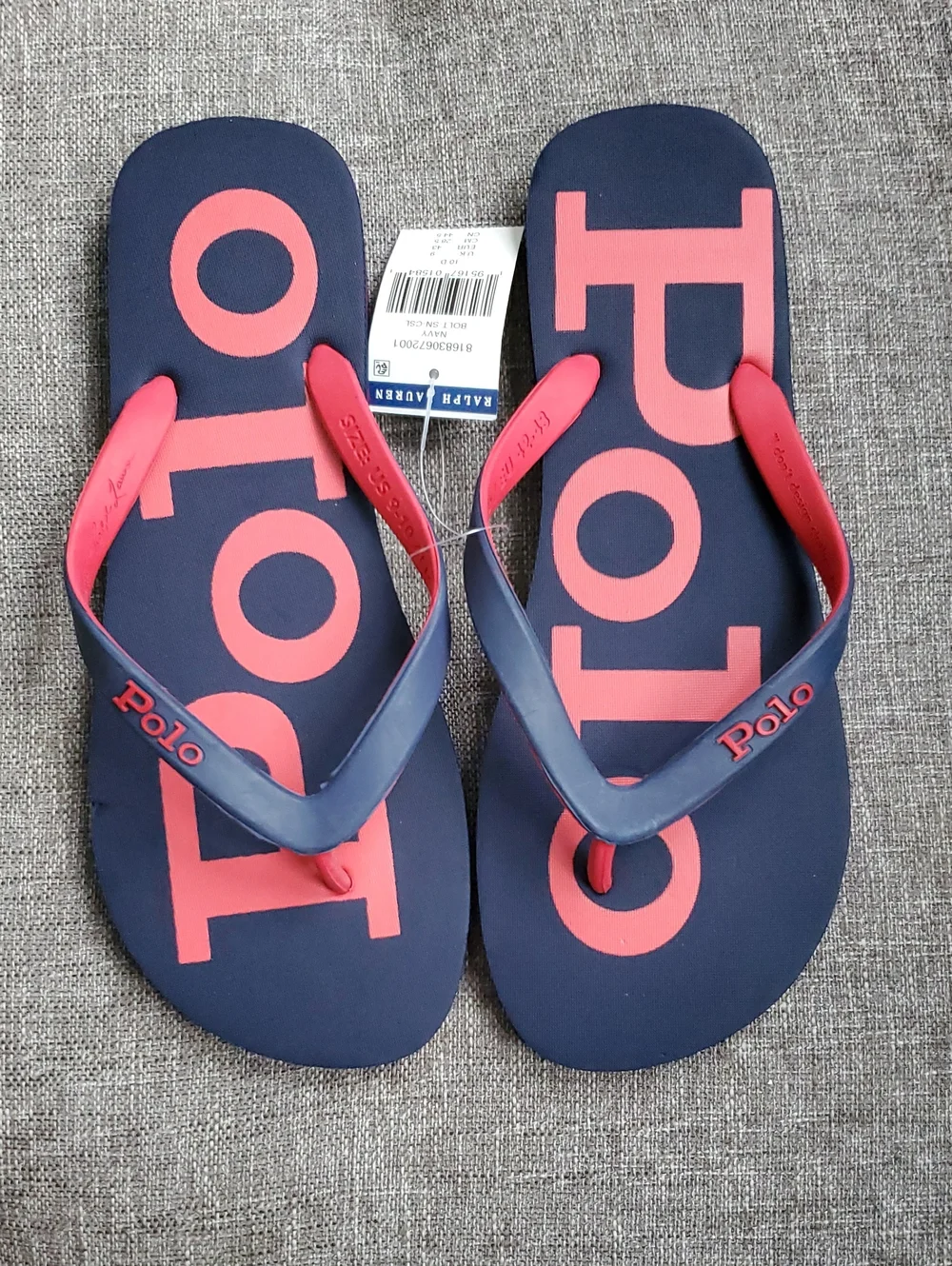 Polo by Ralph Lauren Navy and Coral Flip Flop Sandals Size 10
